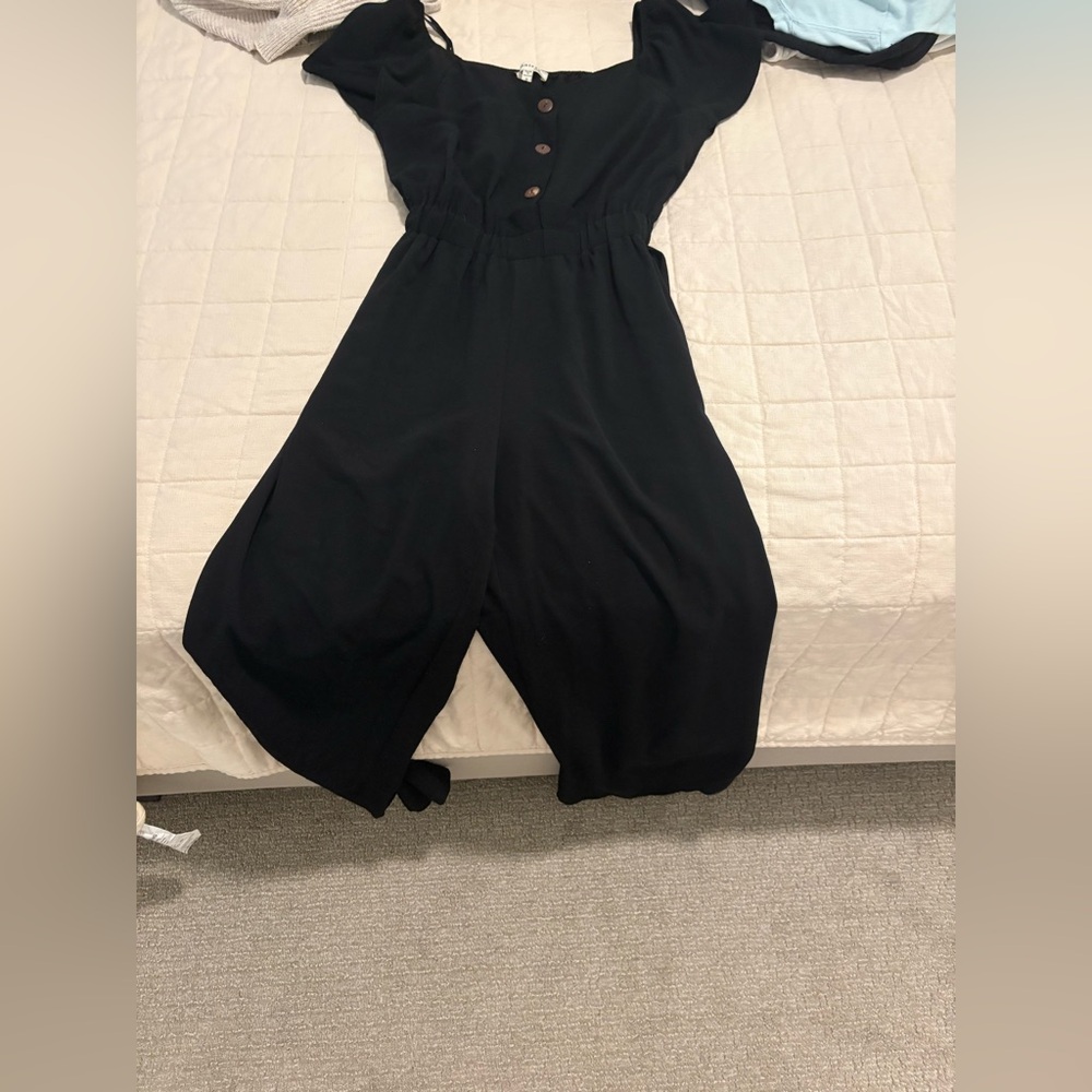 Monteau Black Button-Front Jumpsuit